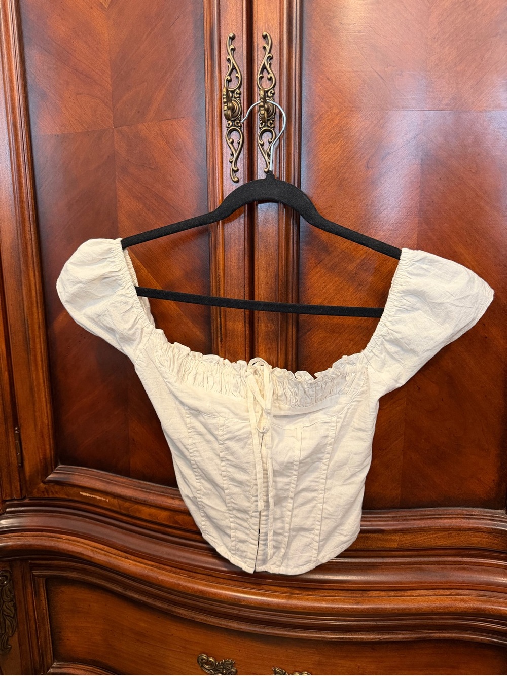 Princess Polly Ivory Corset Blouse with Puff Sleeves size 2